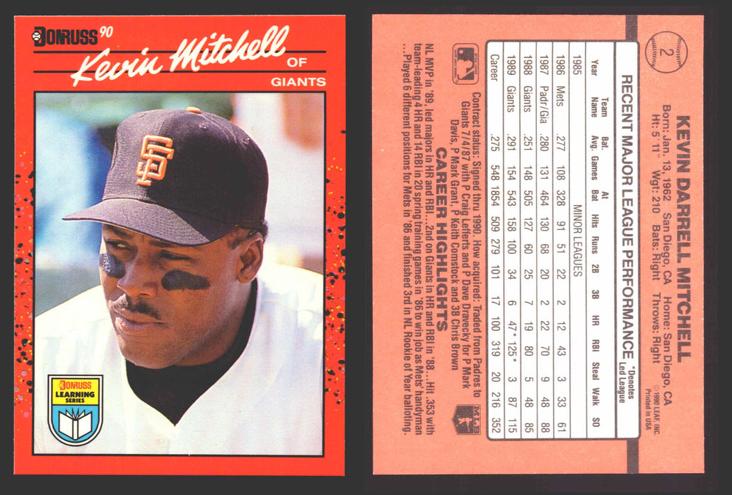 1990 Donruss Baseball Learning Series Trading Card You Pick Singles #1-55 #	2 Kevin Mitchell  - TvMovieCards.com