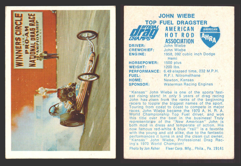 AHRA Official Drag Champs 1971 Fleer Vintage Trading Cards You Pick Singles #1-6 2 John Wiebe Top Fuel Dragster - TvMovieCards.com