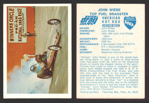 AHRA Official Drag Champs 1971 Fleer Vintage Trading Cards You Pick Singles #1-63 2   John Wiebe                                       Top Fuel Dragster  - TvMovieCards.com