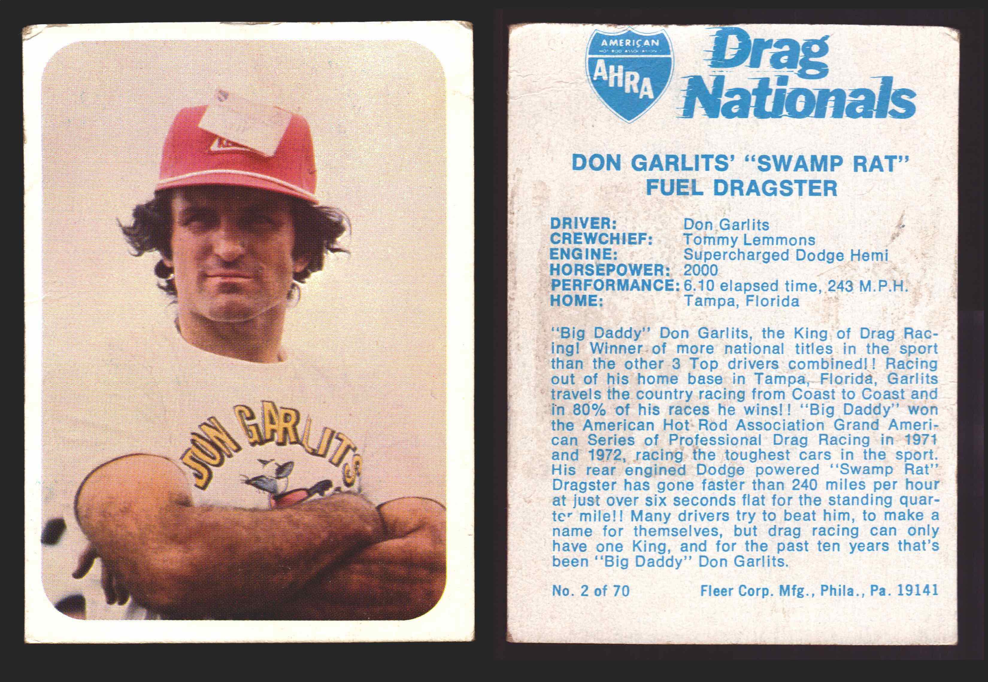 AHRA Drag Nationals 1971 Fleer USA White Trading Cards You Pick