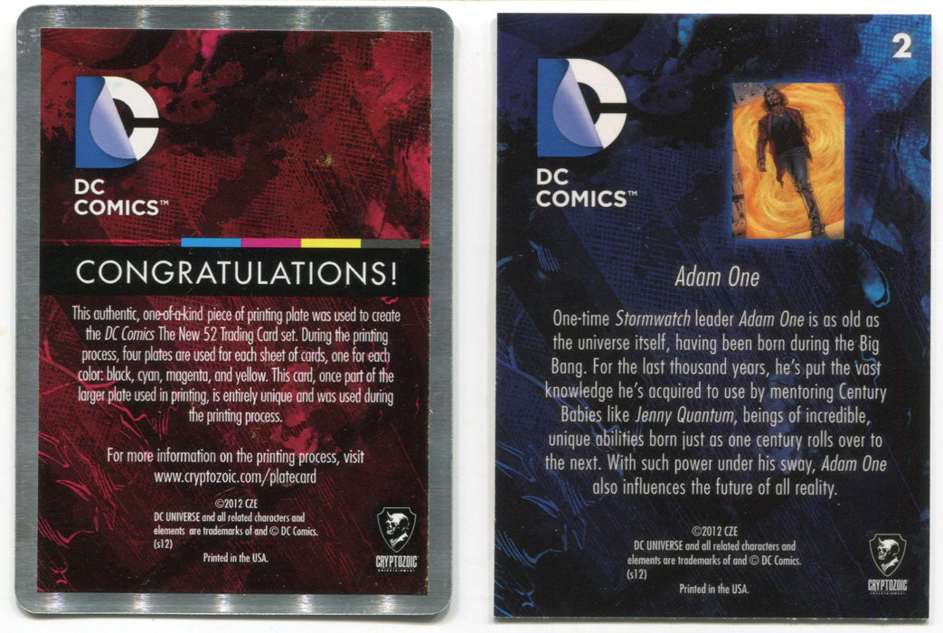 2012 DC Comics The New 52 Base Card Printing Plate #2 Adam One 1/1 Black   - TvMovieCards.com