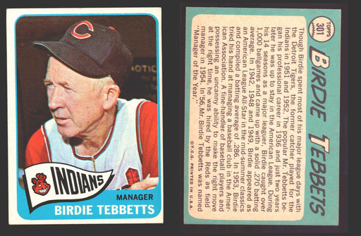 1965 Topps Baseball Trading Card You Pick Singles #300-#399 VG/EX #	301 Birdie Tebbetts - Cleveland Indians  - TvMovieCards.com