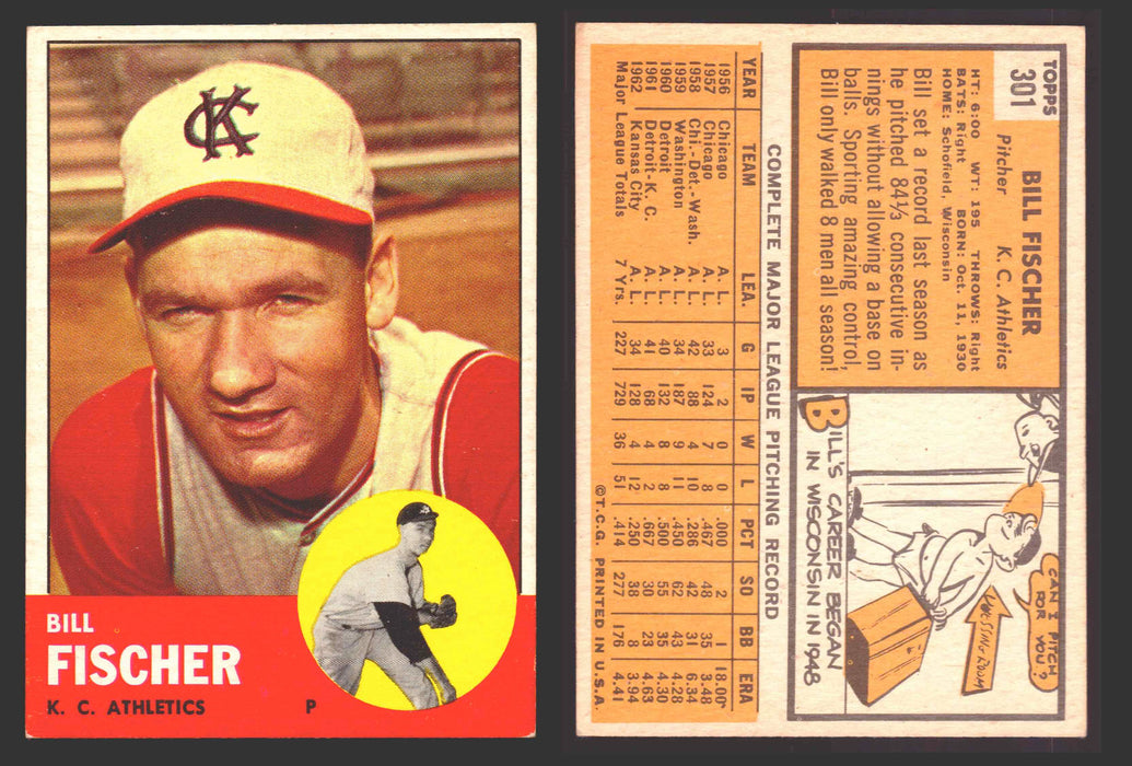 1963 Topps Baseball Trading Card You Pick Singles #300-#399 VG/EX #	301 Bill Fischer - Kansas City Athletics  - TvMovieCards.com