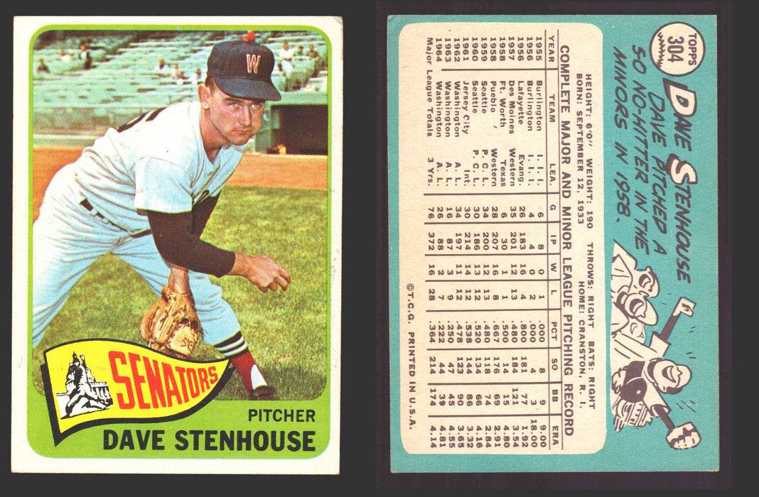 1965 Topps Baseball Trading Card You Pick Singles #300-#399 VG/EX #	304 Dave Stenhouse - Washington Senators  - TvMovieCards.com