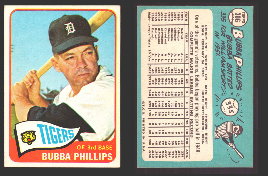 1965 Topps Baseball Trading Card You Pick Singles #300-#399 VG/EX #	306 Bubba Phillips - Detroit Tigers  - TvMovieCards.com