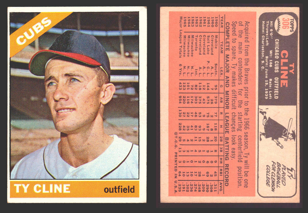1966 Topps Baseball Trading Card You Pick Singles #100-#399 VG/EX #	306 Ty Cline - Chicago Cubs  - TvMovieCards.com