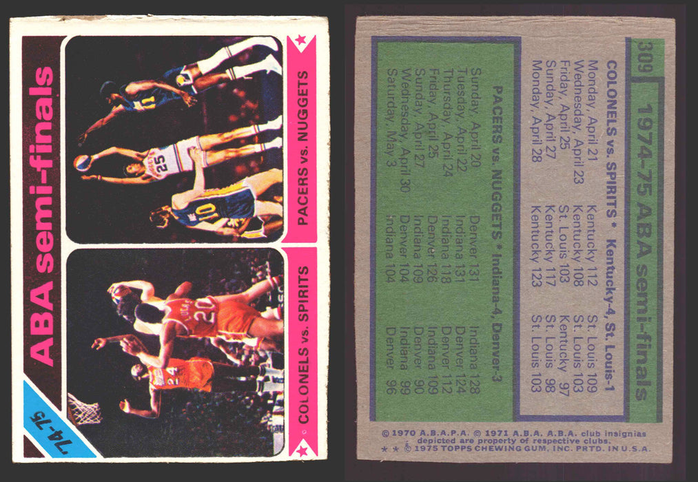 1975-76 Topps Basketball Trading Card You Pick Singles #1-#310 VG/EX #	309 1974-75 ABA Semi-finals (damaged)  - TvMovieCards.com