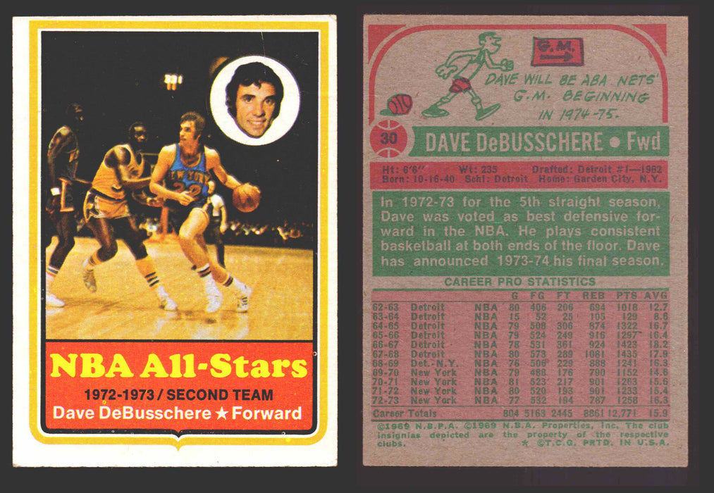 1973-74 Topps Basketball Trading Card You Pick Singles #1-#231 VG/EX #	30 Dave Debusschere - New York Knicks AS  - TvMovieCards.com