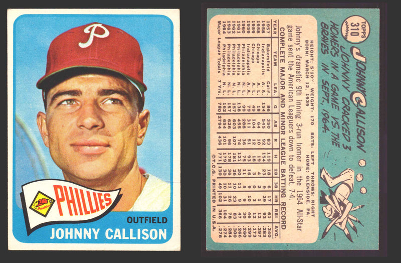 1965 Topps Baseball Trading Card You Pick Singles #300-#399 VG/EX   - TvMovieCards.com