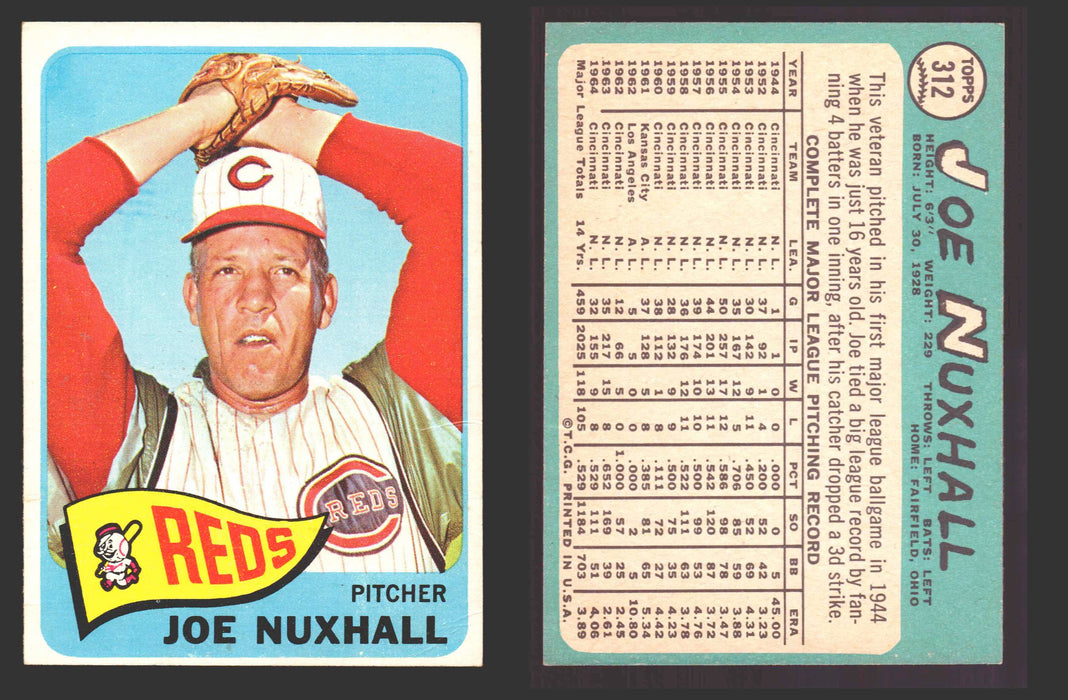 1965 Topps Baseball Trading Card You Pick Singles #300-#399 VG/EX #	312 Joe Nuxhall - Cincinnati Reds  - TvMovieCards.com