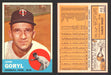 1963 Topps Baseball Trading Card You Pick Singles #300-#399 VG/EX #	314 John Goryl - Minnesota Twins  - TvMovieCards.com