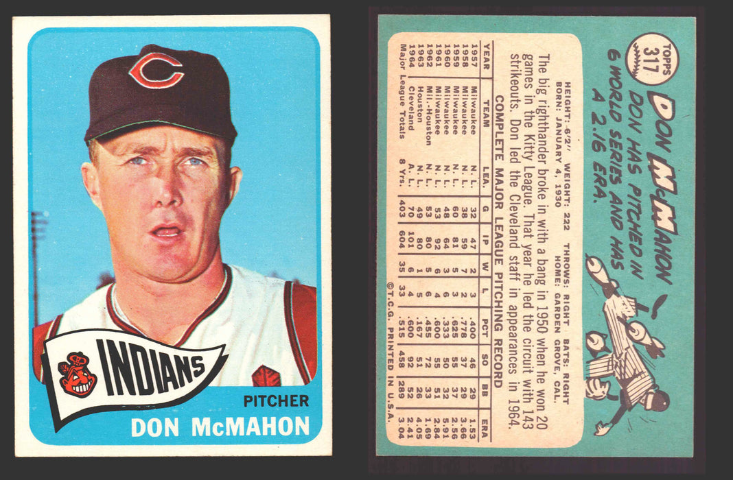 1965 Topps Baseball Trading Card You Pick Singles #300-#399 VG/EX #	317 Don McMahon - Cleveland Indians  - TvMovieCards.com