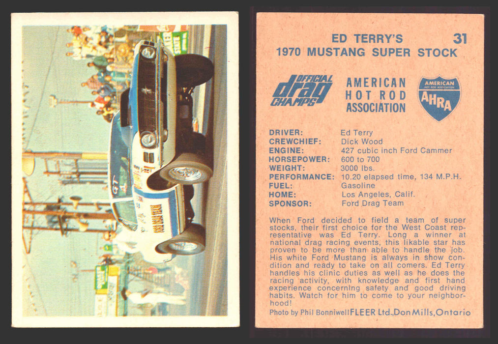 AHRA Official Drag Champs 1971 Fleer Canada Trading Cards You Pick Singles #1-63 31   Ed Terry's                                       1970 Mustang Super Stock  - TvMovieCards.com