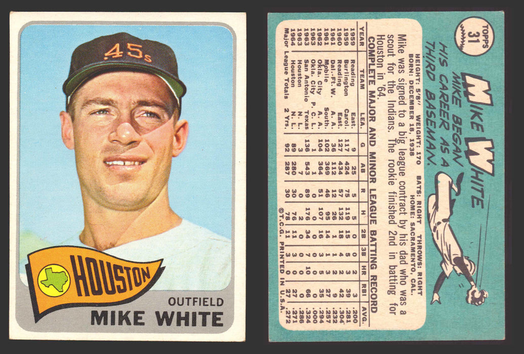1965 Topps Baseball Trading Card You Pick Singles #1-#99 VG/EX #	31 Mike White - Houston Astros  - TvMovieCards.com