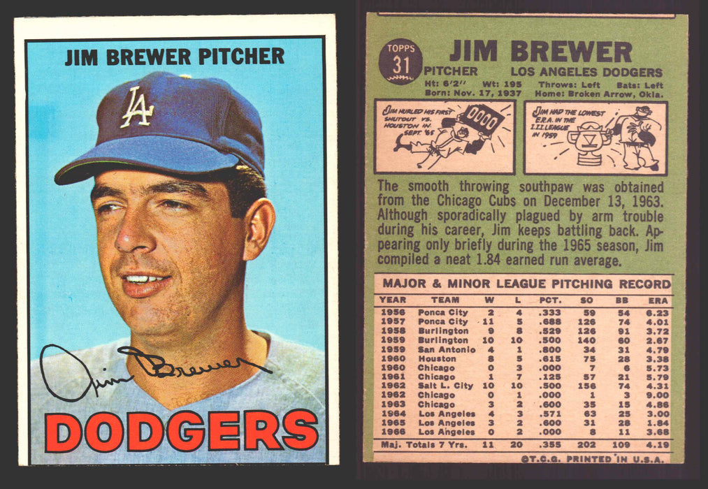 1967 Topps Baseball Trading Card You Pick Singles #1-#99 VG/EX #	31 Jim Brewer - Los Angeles Dodgers  - TvMovieCards.com
