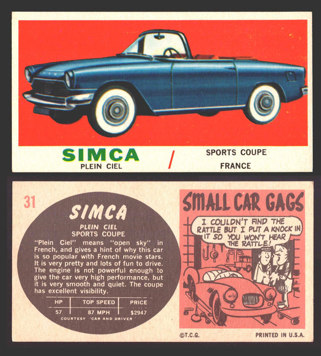 1961 Topps Sports Cars (White Back) Vintage Trading Cards #1-#66 You Pick Singles #31   Simca Plein Ciel  - TvMovieCards.com