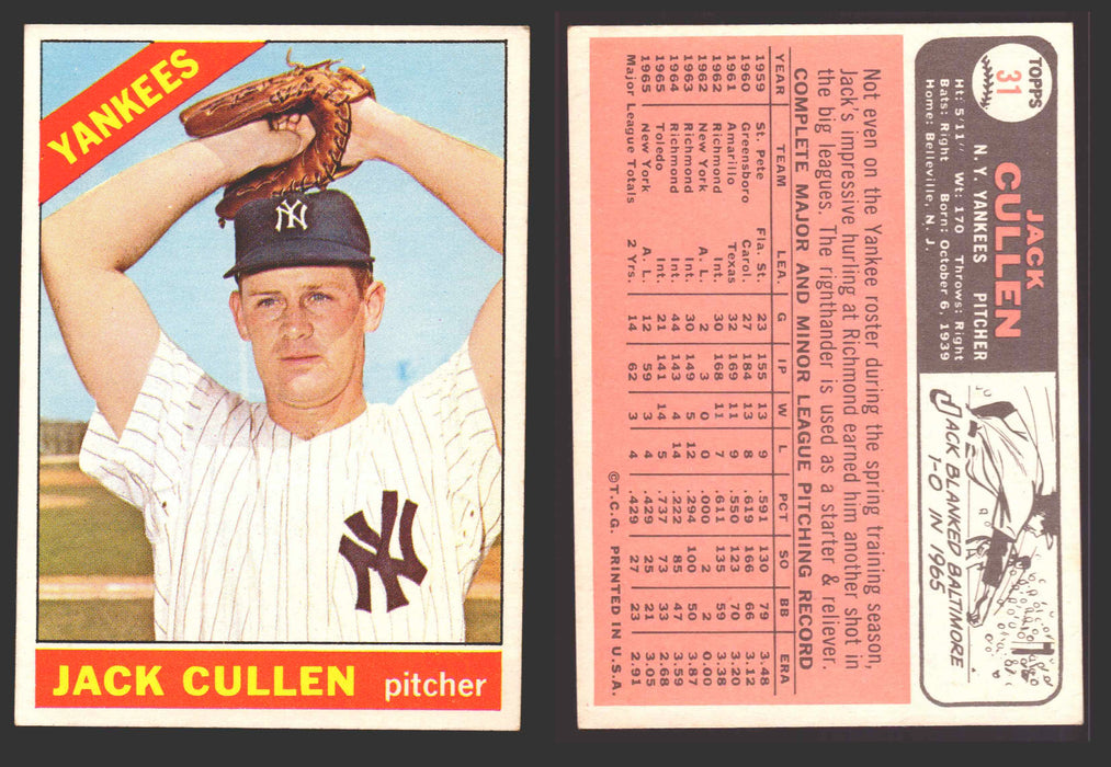 1966 Topps Baseball Trading Card You Pick Singles #1-#99 VG/EX #	31 Jack Cullen - New York Yankees  - TvMovieCards.com
