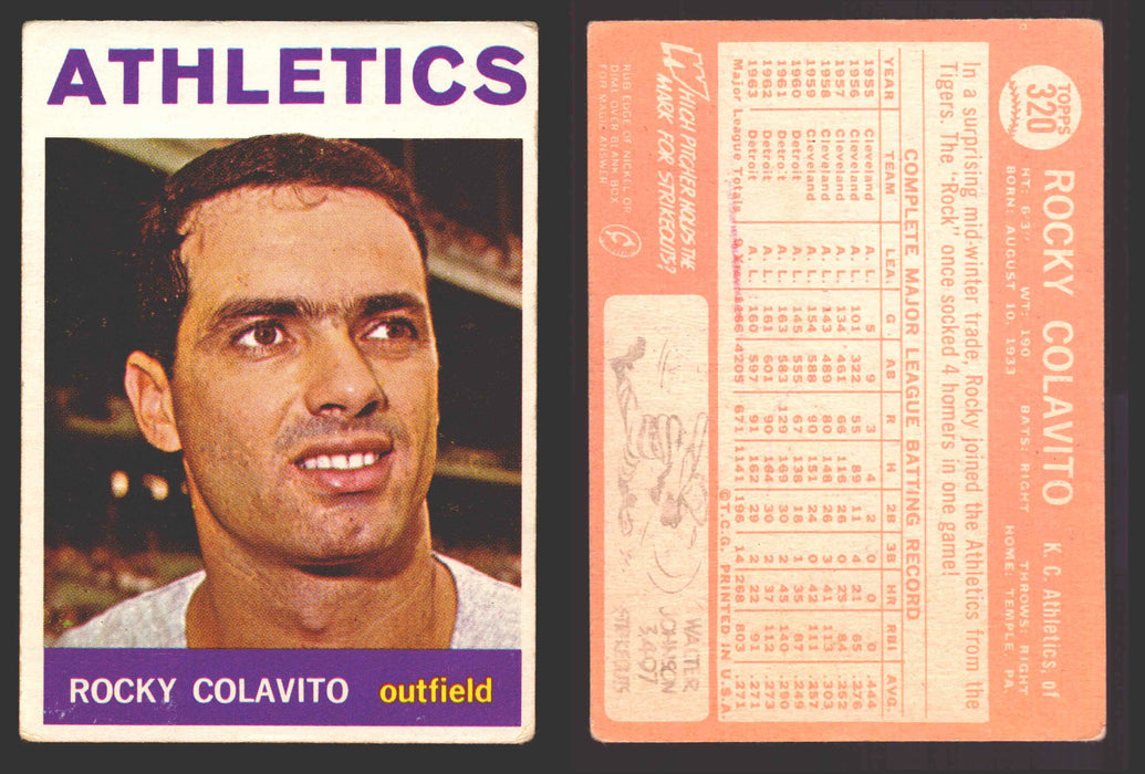 1964 Topps Baseball Trading Card You Pick Singles #300-#587 G/VG/EX #	320 Rocky Colavito - Kansas City Athletics  - TvMovieCards.com