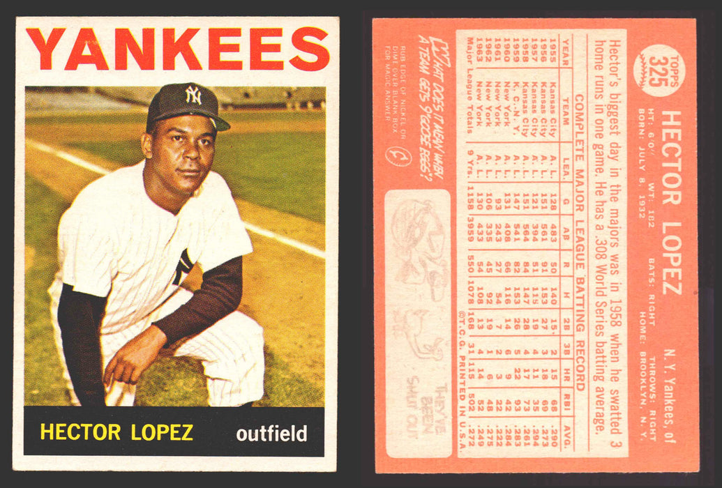1964 Topps Baseball Trading Card You Pick Singles #300-#587 G/VG/EX #	325 Hector Lopez - New York Yankees  - TvMovieCards.com
