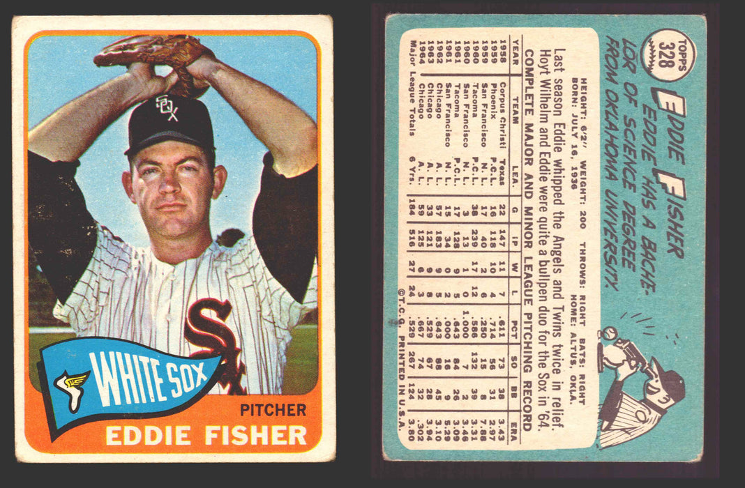 1965 Topps Baseball Trading Card You Pick Singles #300-#399 VG/EX #	328 Eddie Fisher - Chicago White Sox  - TvMovieCards.com