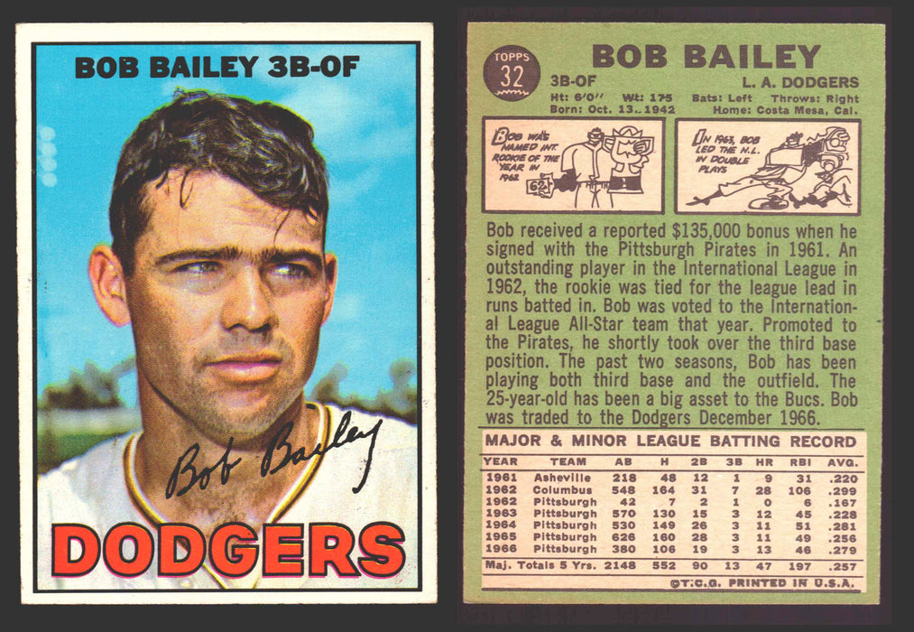 1967 Topps Baseball Trading Card You Pick Singles #1-#99 VG/EX #	32 Bob Bailey - Los Angeles Dodgers  - TvMovieCards.com