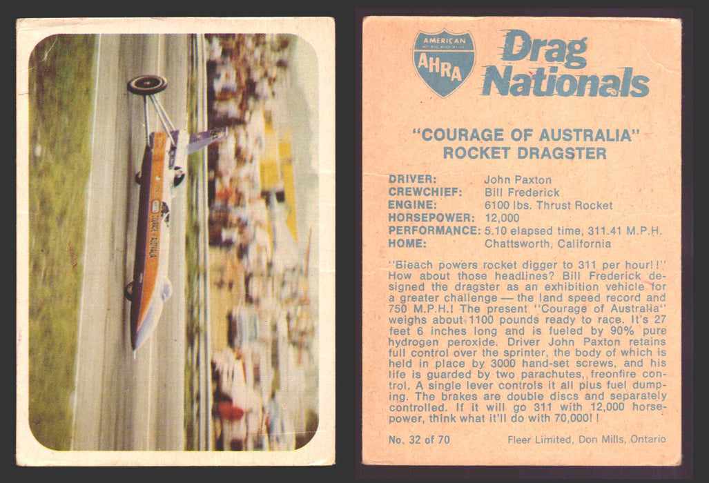 AHRA Drag Nationals 1971 Fleer Canada Trading Cards You Pick Singles #1-70 32 of 70   "Courage of Australia"          Rocket Dragster  - TvMovieCards.com