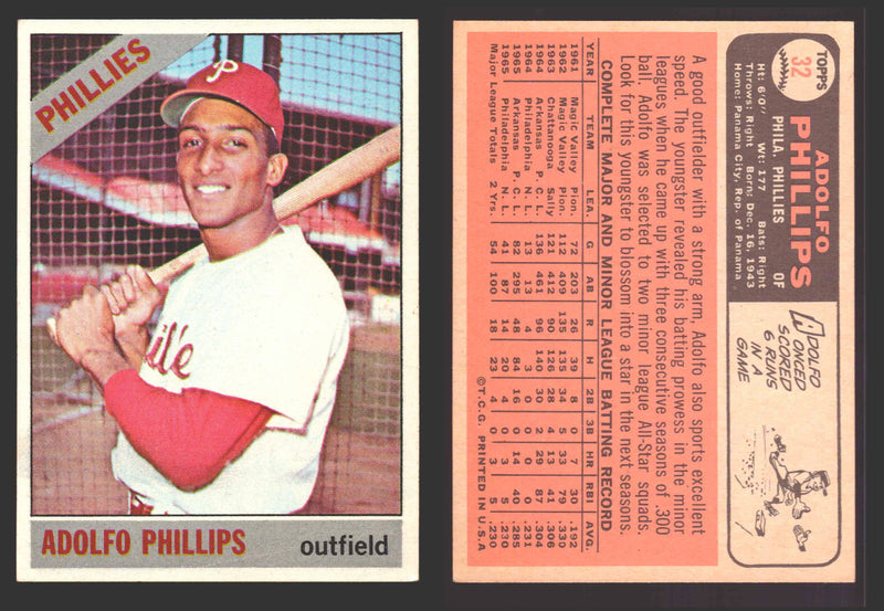 1966 Topps Baseball Trading Card You Pick Singles #1-#99 VG/EX #	32 Adolfo Phillips - Philadelphia Phillies RC  - TvMovieCards.com