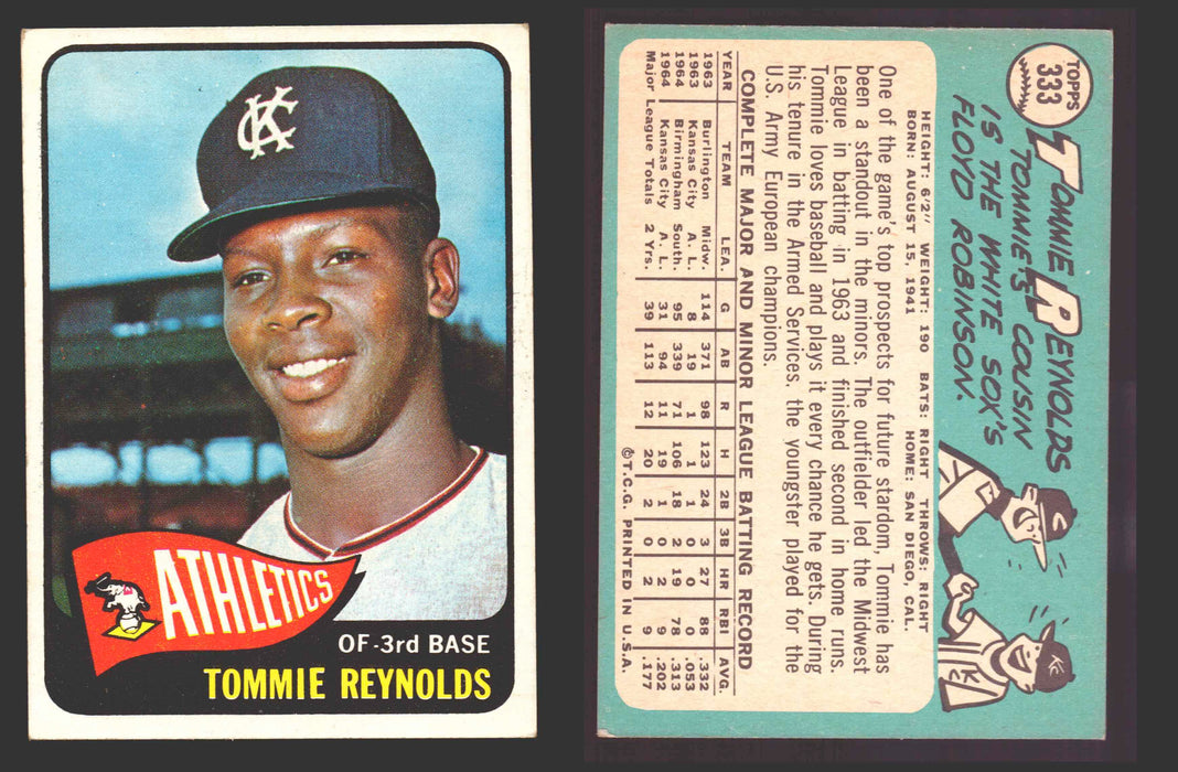 1965 Topps Baseball Trading Card You Pick Singles #300-#399 VG/EX #	333 Tommie Reynolds - Kansas City Athletics  - TvMovieCards.com