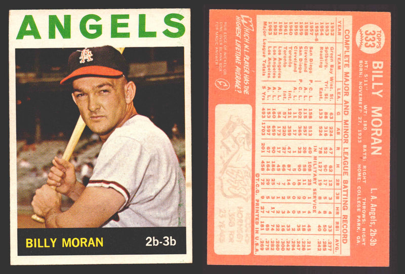1964 Topps Baseball Trading Card You Pick Singles #300-#587 G/VG/EX #	333 Billy Moran - Los Angeles Angels  - TvMovieCards.com