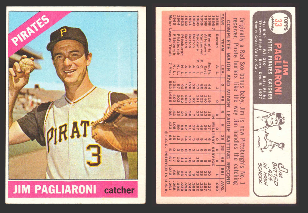 1966 Topps Baseball Trading Card You Pick Singles #1-#99 VG/EX #	33 Jim Pagliaroni - Pittsburgh Pirates  - TvMovieCards.com