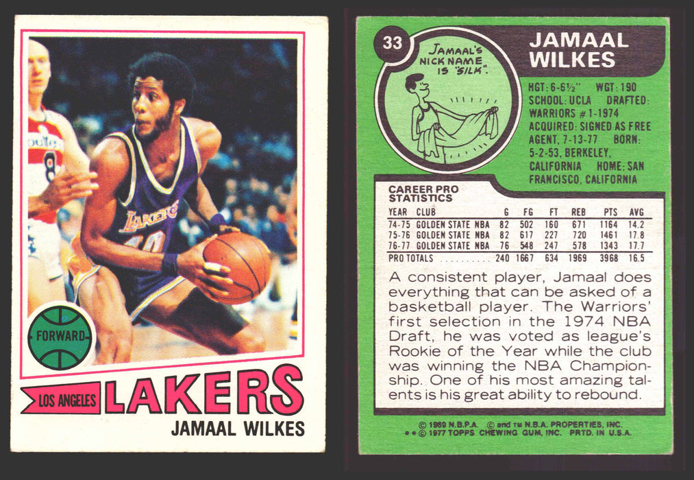 1977-78 Topps Basketball Trading Card You Pick Singles #1-#132 VG/EX #	33 Jamaal Wilkes - Los Angeles Lakers  - TvMovieCards.com