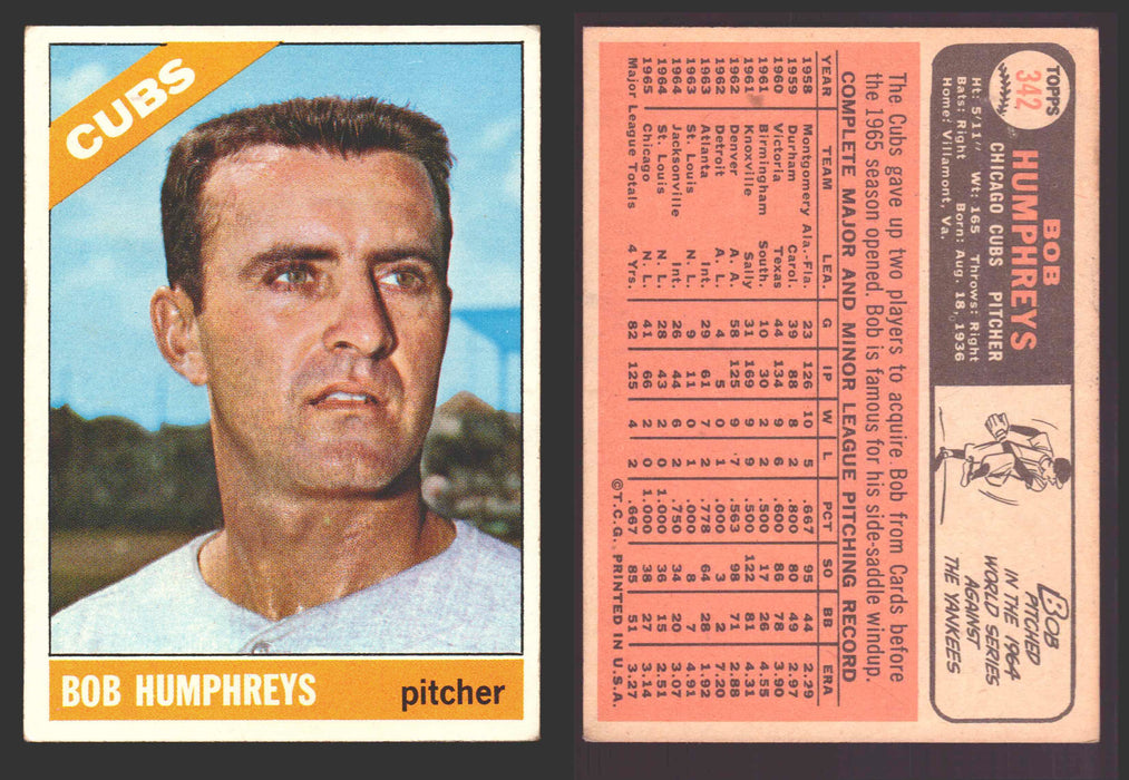 1966 Topps Baseball Trading Card You Pick Singles #100-#399 VG/EX #	342 Bob Humphreys - Chicago Cubs  - TvMovieCards.com