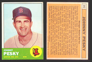 1963 Topps Baseball Trading Card You Pick Singles #300-#399 VG/EX #	343 Johnny Pesky - Boston Red Sox  - TvMovieCards.com
