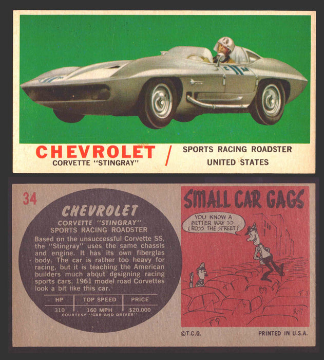1961 Topps Sports Cars (Gray Back) Vintage Trading Cards #1-#66 You Pick Singles #34   Chevrolet Corvette "Stingray"  - TvMovieCards.com