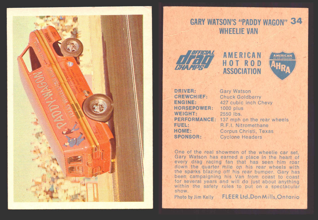 AHRA Official Drag Champs 1971 Fleer Canada Trading Cards You Pick Singles #1-63 34   Gary Watson's "Paddy Wagon"  - TvMovieCards.com