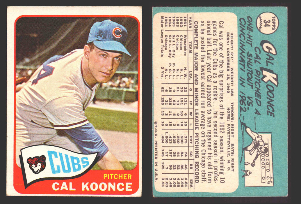 1965 Topps Baseball Trading Card You Pick Singles #1-#99 VG/EX #	34 Cal Koonce - Chicago Cubs  - TvMovieCards.com