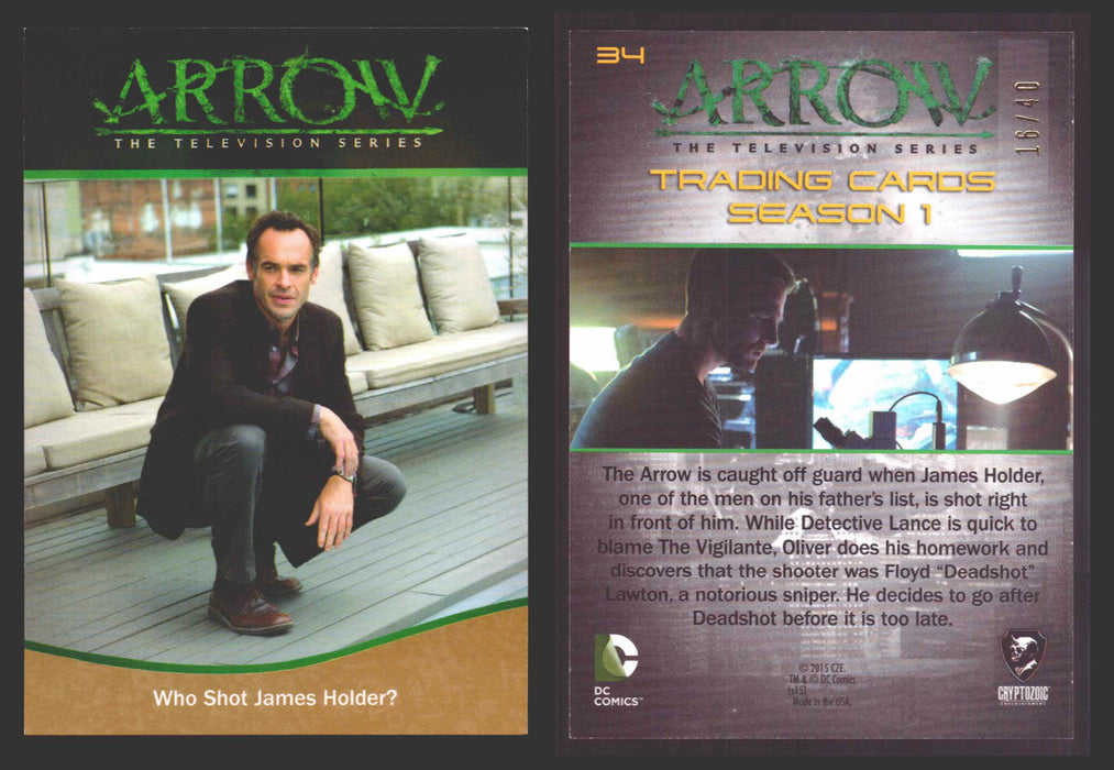 Arrow Season 1 Gold Parallel Base Trading Card You Pick Singles #1-95 xx/40 #	  34   Who Shot James Holder?  - TvMovieCards.com