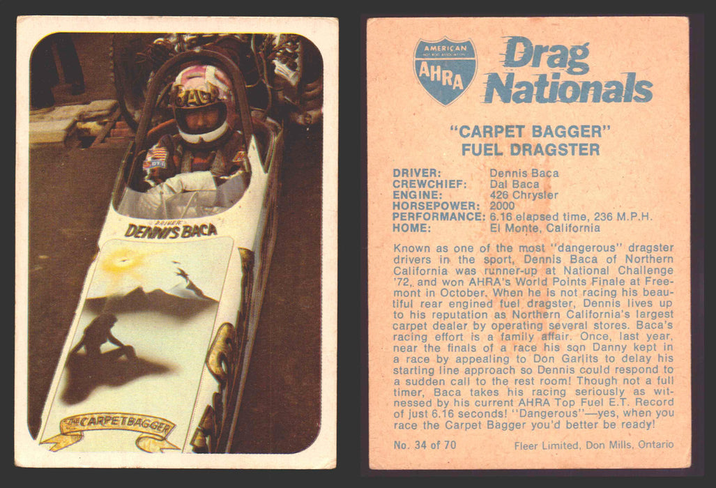 AHRA Drag Nationals 1971 Fleer Canada Trading Cards You Pick Singles #1-70 34 of 70   "Carpet Bagger"                 Fuel Dragster  - TvMovieCards.com