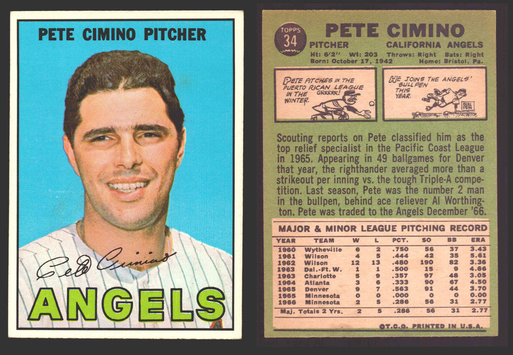 1967 Topps Baseball Trading Card You Pick Singles #1-#99 VG/EX #	34 Pete Cimino - California Angels  - TvMovieCards.com