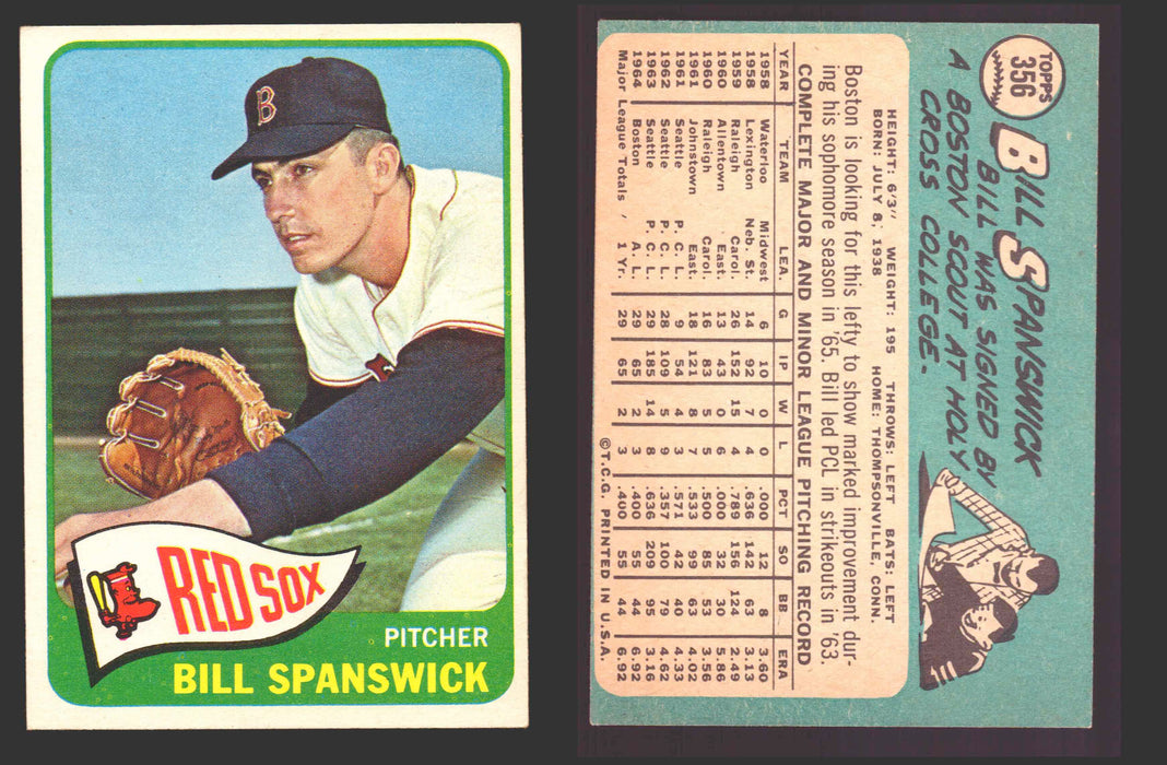 1965 Topps Baseball Trading Card You Pick Singles #300-#399 VG/EX #	356 Bill Spanswick - Boston Red Sox  - TvMovieCards.com