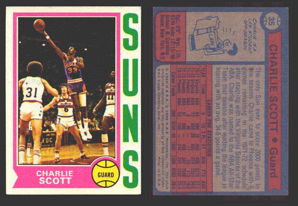 1974-75 Topps Basketball Trading Card You Pick Singles #1-#99 VG/EX #	35 Charlie Scott - Phoenix Suns  - TvMovieCards.com