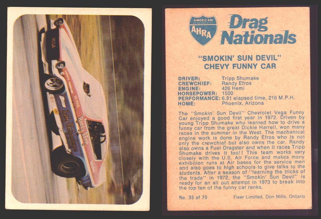 AHRA Drag Nationals 1971 Fleer Canada Trading Cards You Pick Singles #1-70 35 of 70   "Smokin' Sun Devil"             Chevy Funny Car  - TvMovieCards.com