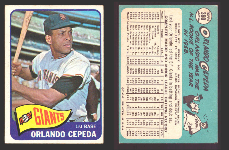 1965 Topps Baseball Trading Card You Pick Singles #300-#399 VG/EX   - TvMovieCards.com