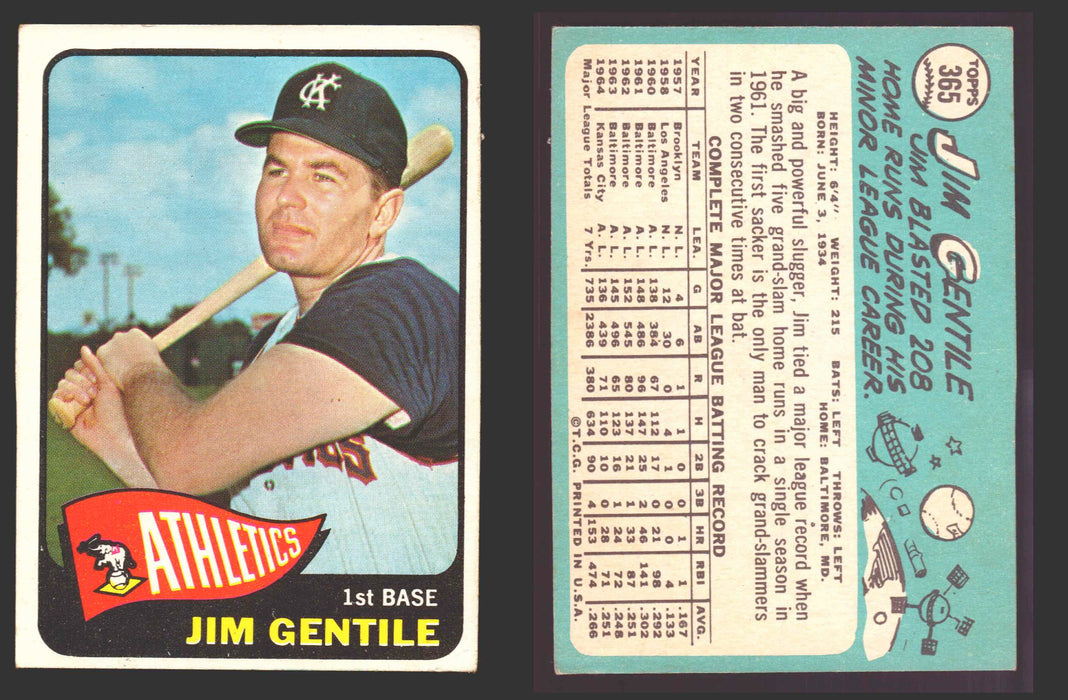 1965 Topps Baseball Trading Card You Pick Singles #300-#399 VG/EX #	365 Jim Gentile - Kansas City Athletics  - TvMovieCards.com