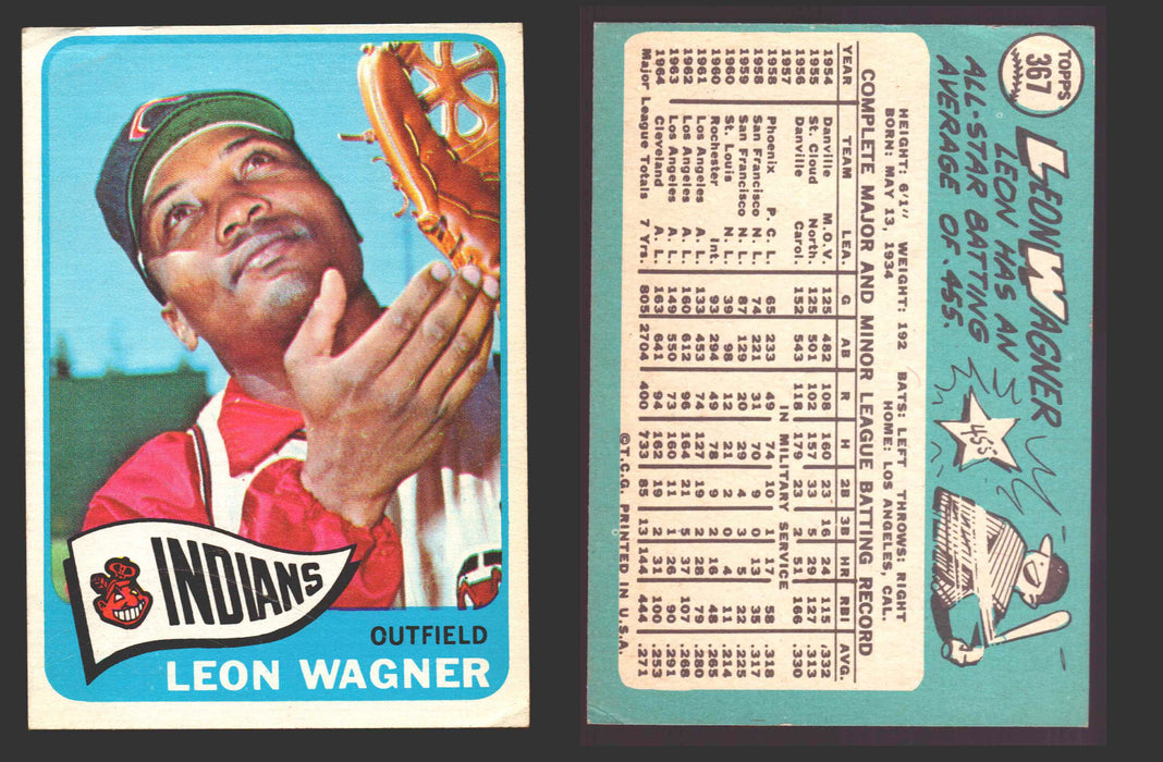 1965 Topps Baseball Trading Card You Pick Singles #300-#399 VG/EX #	367 Leon Wagner - Cleveland Indians  - TvMovieCards.com