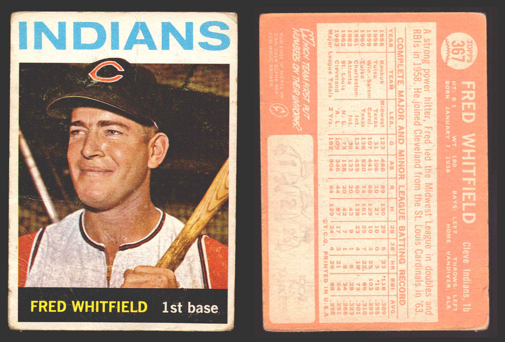 1964 Topps Baseball Trading Card You Pick Singles #300-#587 G/VG/EX #	367 Fred Whitfield - Cleveland Indians (creased)  - TvMovieCards.com