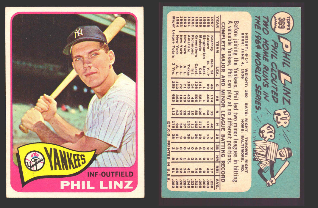 1965 Topps Baseball Trading Card You Pick Singles #300-#399 VG/EX #	369 Phil Linz - New York Yankees  - TvMovieCards.com