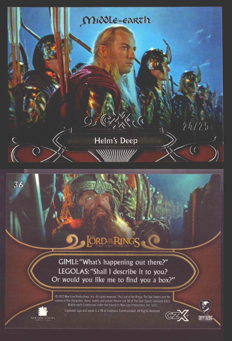 2022 Cryptozoic CZX Middle Earth Silver Parallel Base Card Singles 1-50 #/25 36 Helm’s Deep - TvMovieCards.com