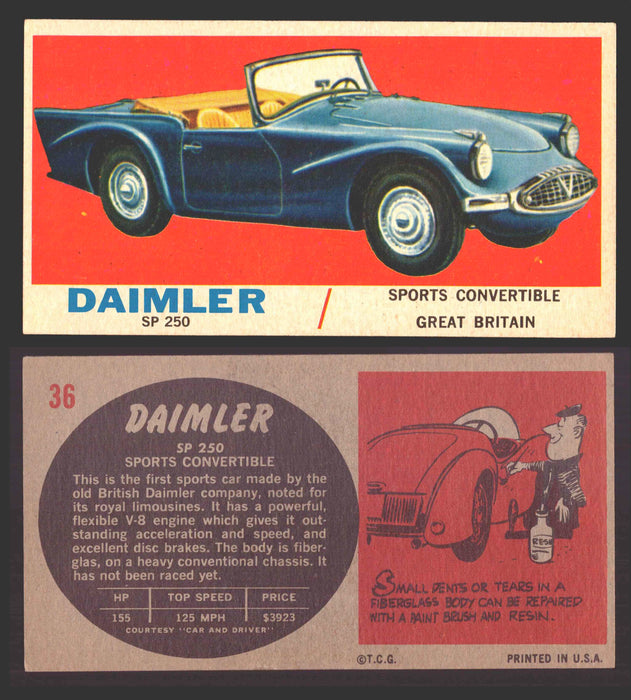 1961 Topps Sports Cars (Gray Back) Vintage Trading Cards #1-#66 You Pick Singles #36   Daimler SP 250  - TvMovieCards.com