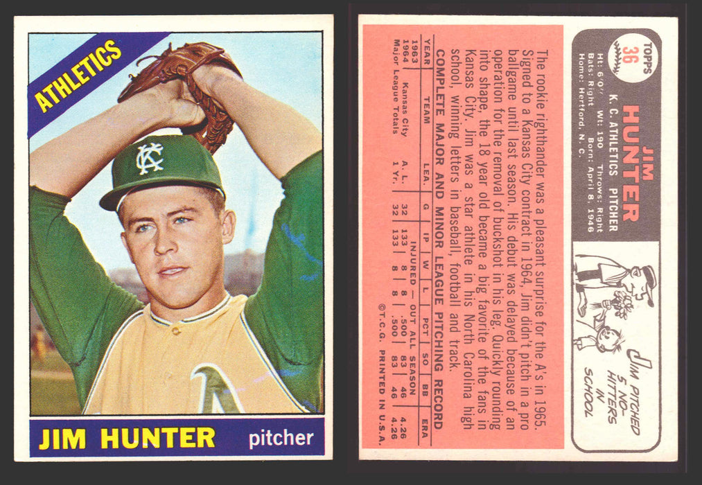 1966 Topps Baseball Trading Card You Pick Singles #1-#99 VG/EX #	36 Jim Hunter - Kansas City Athletics DP  - TvMovieCards.com